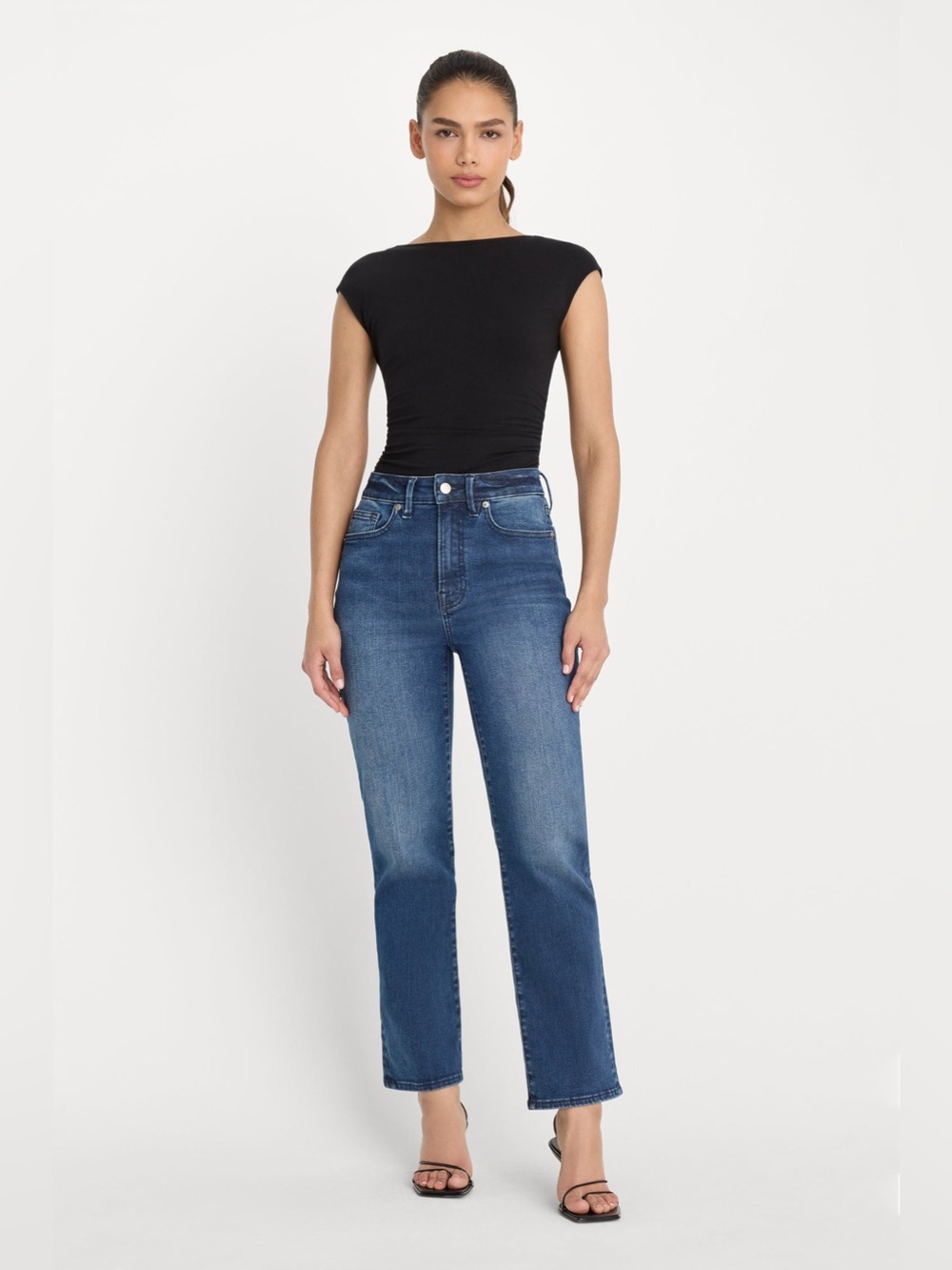 Good American Good Legs Straight Mid Rise Jeans Size 14
